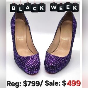 Christian Louboutin Rhinestone Fifi Platform Pumps Size 38 BLACK WEEK $499